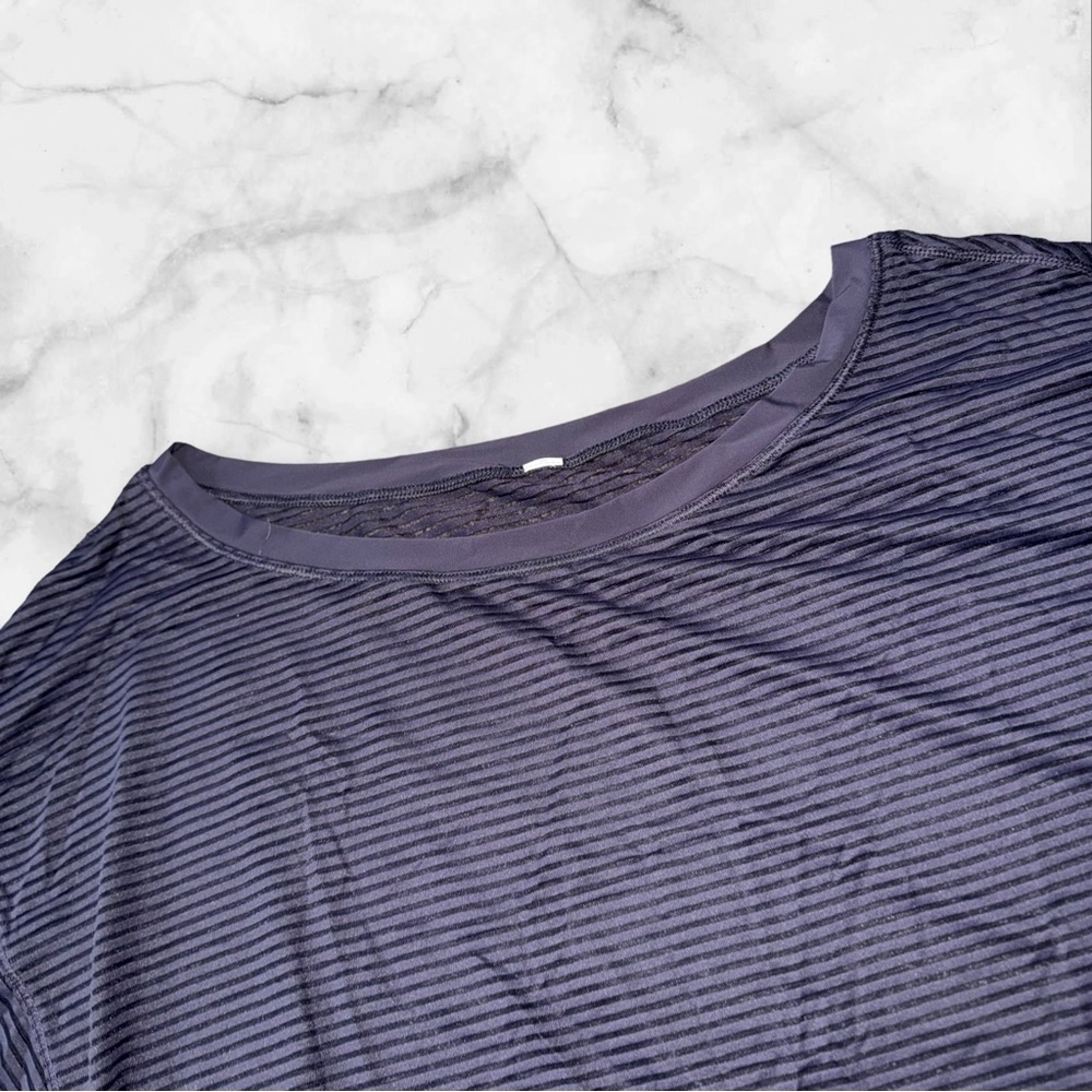Lululemon Semi Sheer Striped Longsleeve Purple Sz Med Relaxed‎ Fit Athleisure